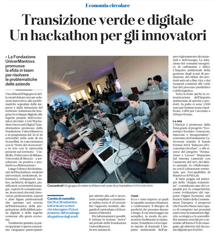 rassegna hackahton economia circolare 2025 08 27 gazzetta di mantova
