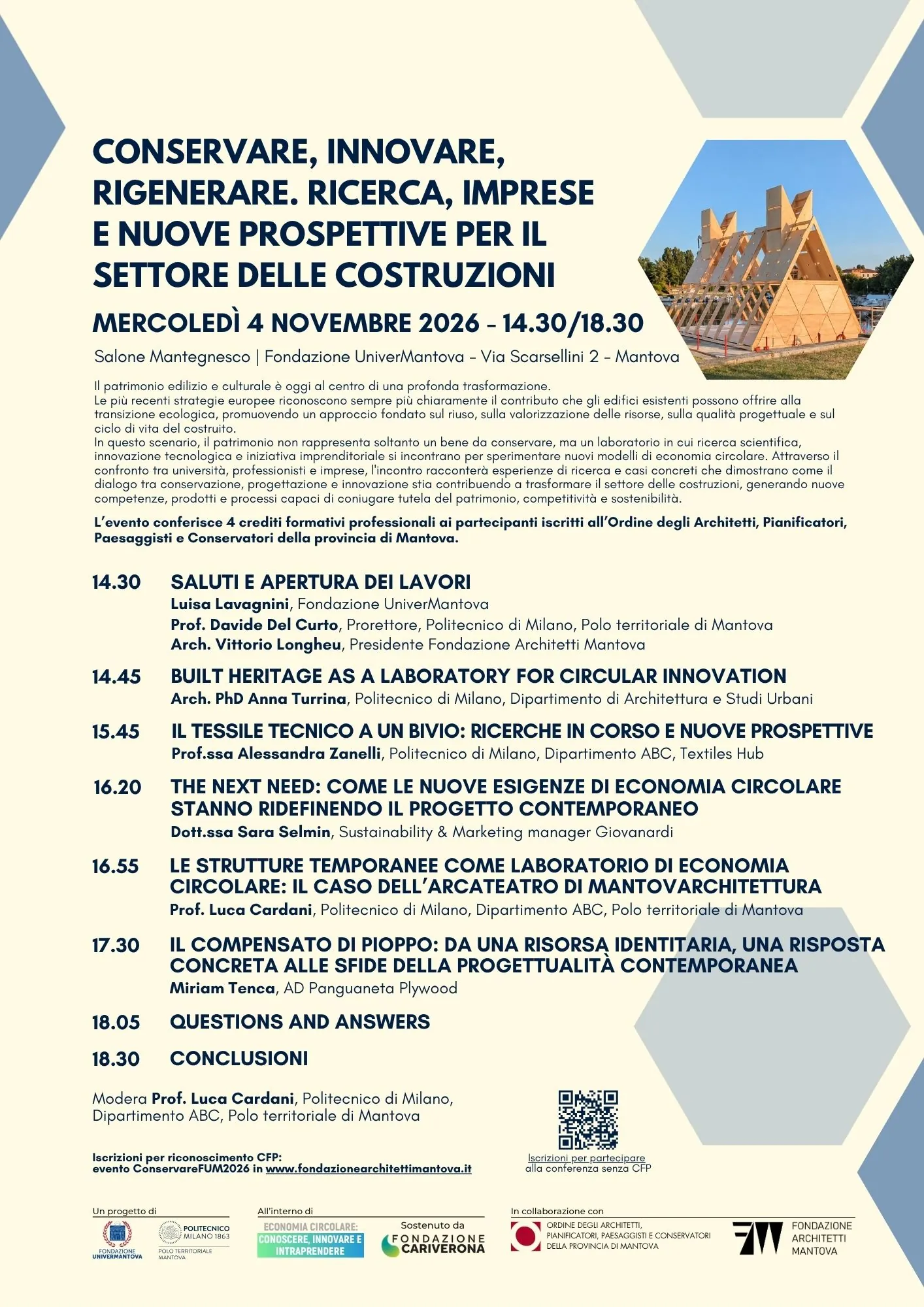 Conservare, innovare, rigenerare – 4 novembre 2026 Locandina della conferenza Conservare, innovare, rigenerare del 4 novembre 2026 a Fondazione UniverMantova